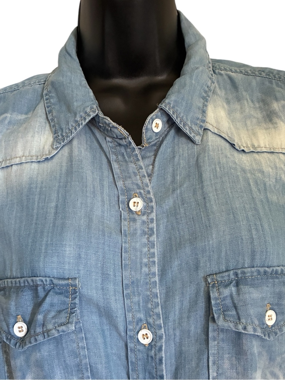 Papillon Indie Light Blue Faded Distressed Denim Chambray Shirt-Dress Sz M - Picture 4 of 8